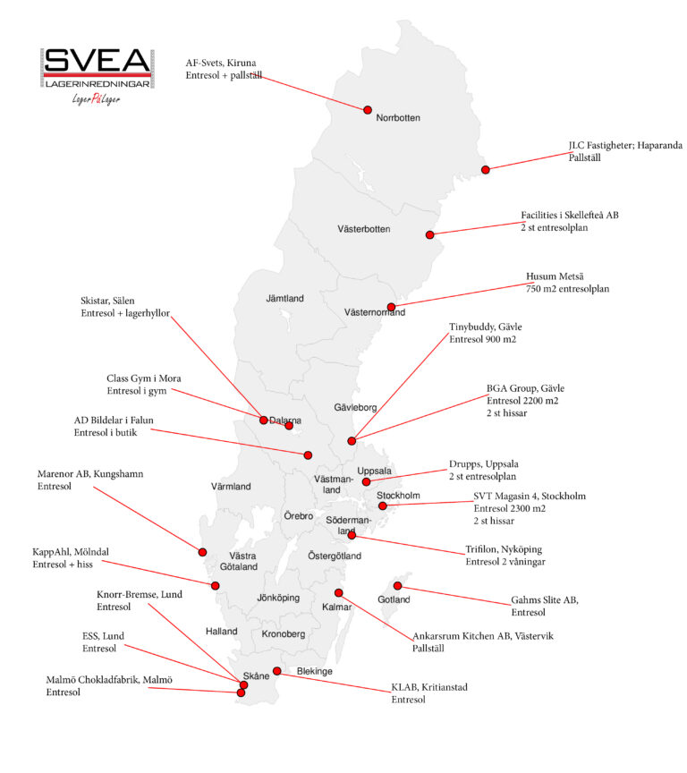 SVEA Lagerinredningar referenser karta